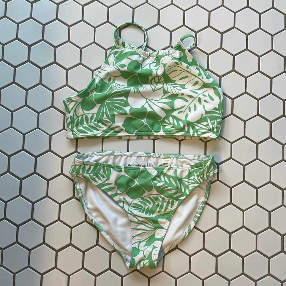 Abercrombie Kids green two-piece swimsuit